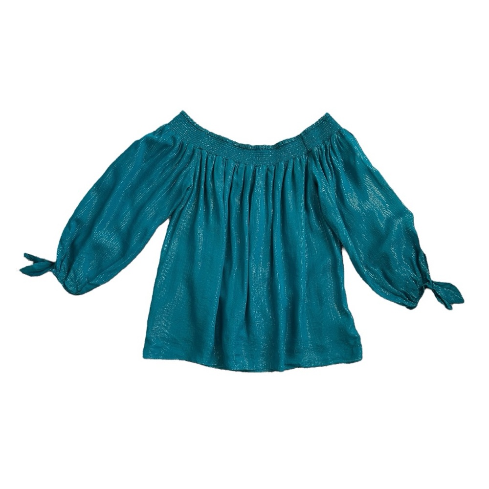 Lilly Pulitzer Off The Shoulder Teal and Gold Top